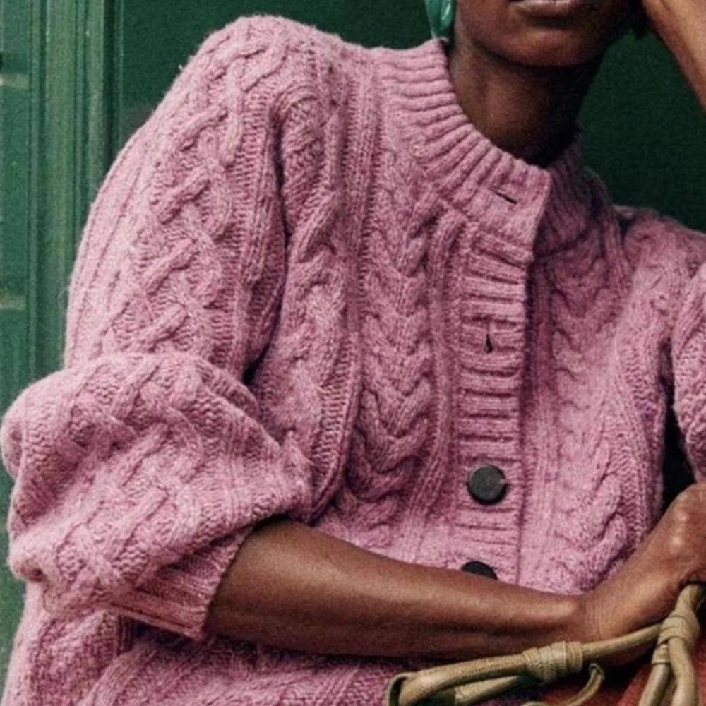 Sezane Andina Cardigan merino wool Rose Garden XXS
